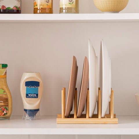 HBlife bamboo rack serving as cabinet divider for organization.