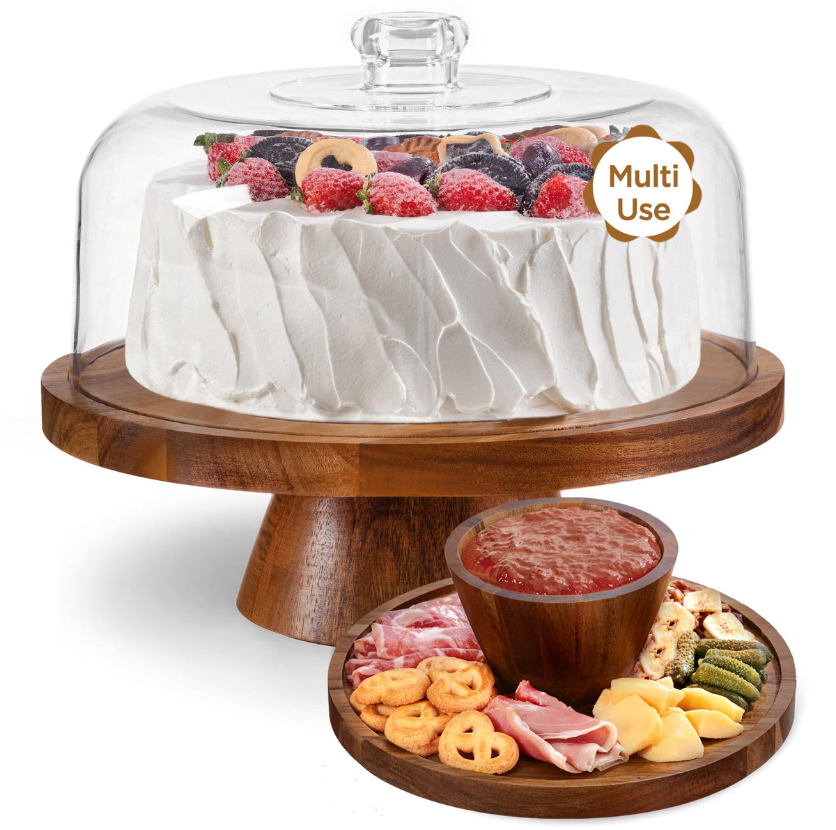 HBlife cake stand with lid 11.4-inch; clear dome keeps pastries fresh and dust-free.