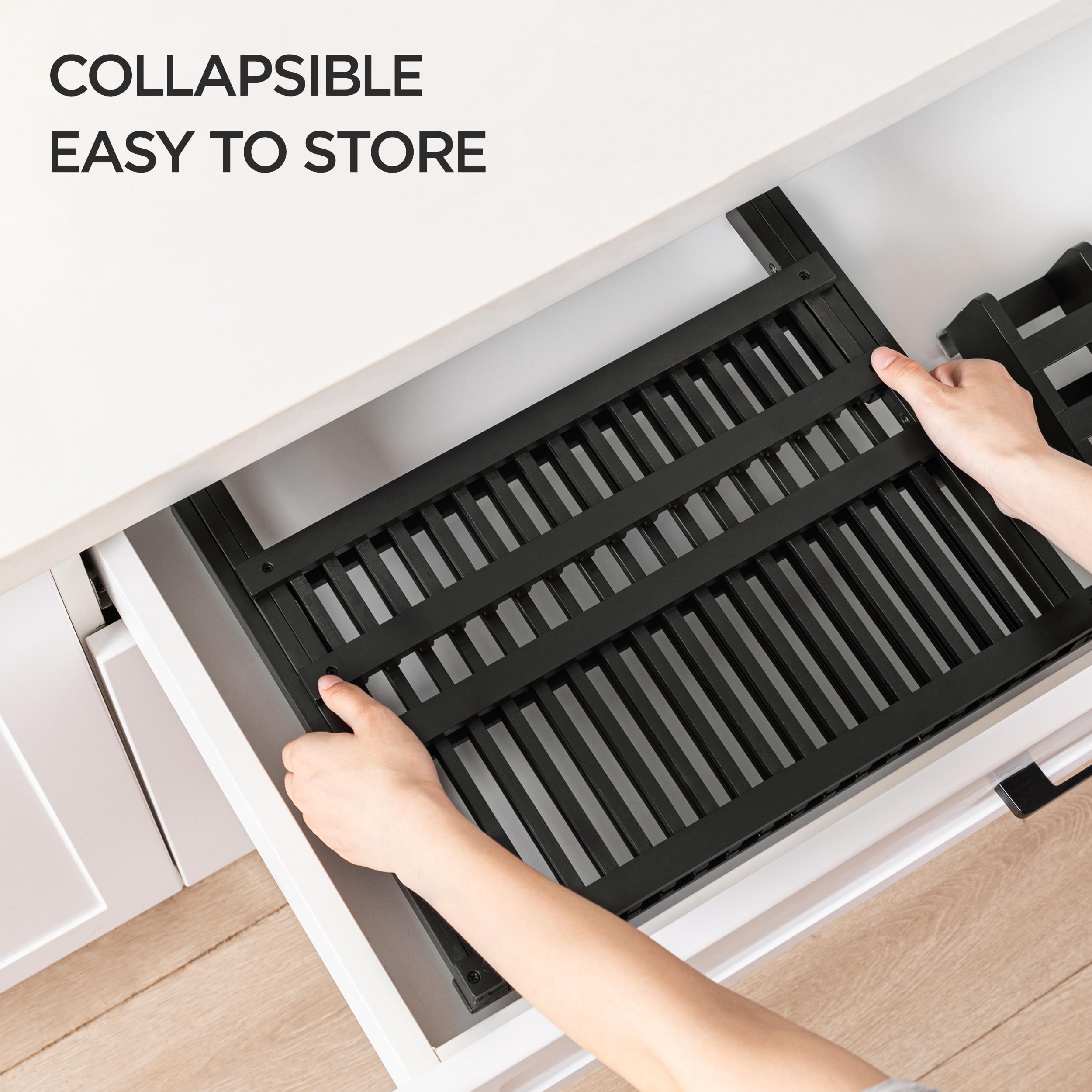 HBlife dish rack black finish blends with modern kitchen decor.