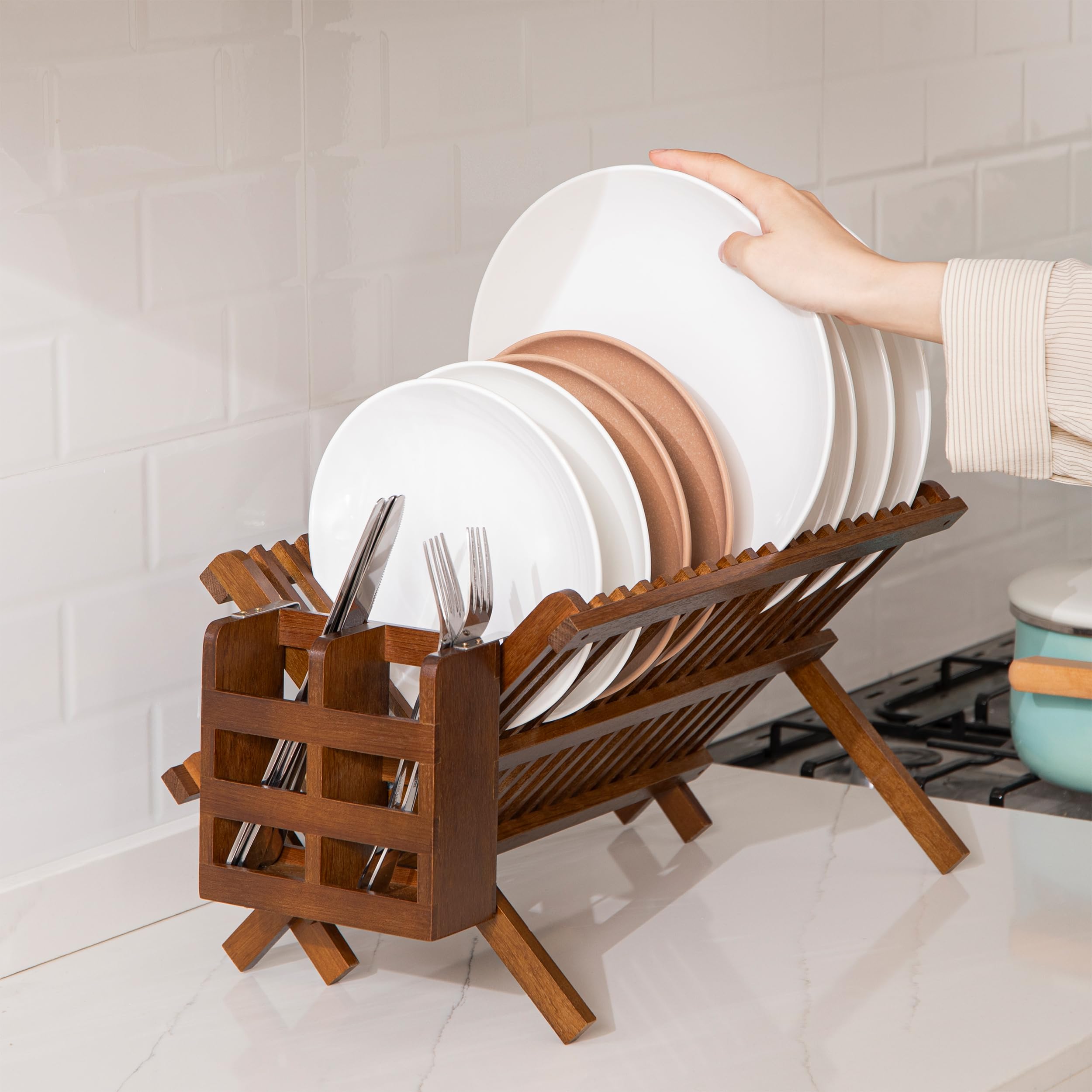 HBlife dish rack collapsible design saves space when not in use.
