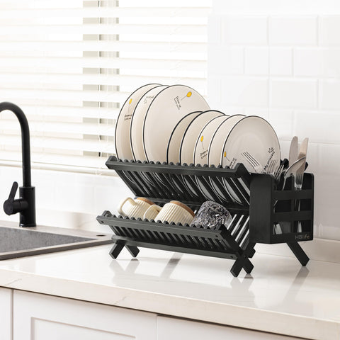 HBlife dish rack with protective black coating resists moisture and looks sleek.