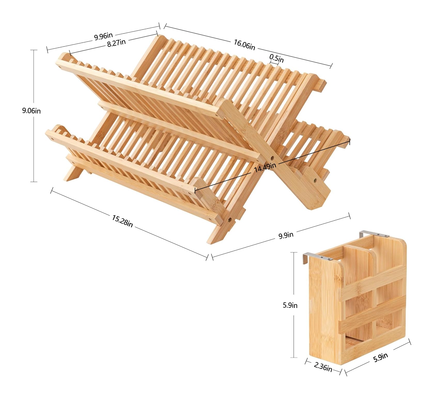 HBlife utensil holder attached to the rack for organized flatware drying.