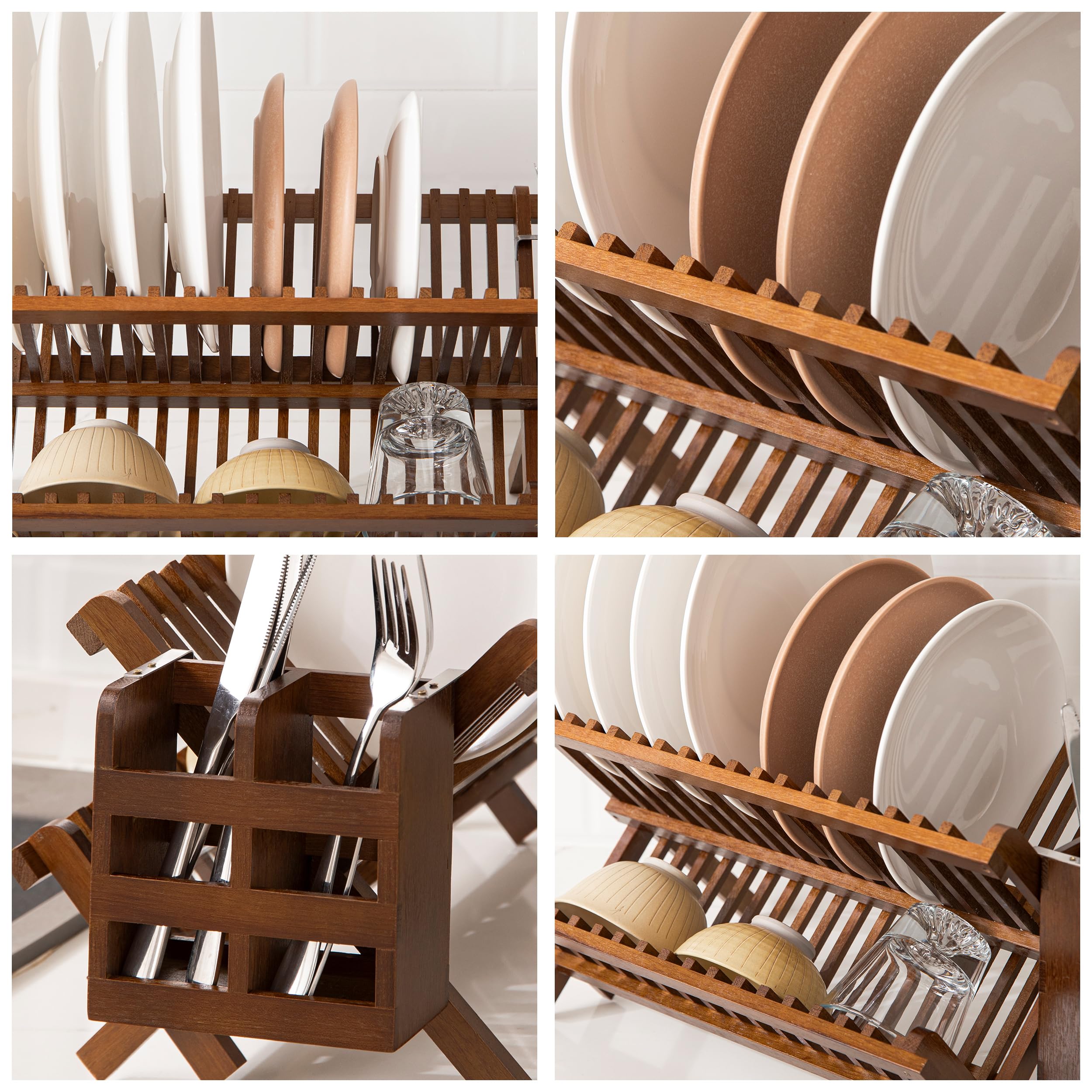 HBlife teak dish rack for daily drying, a practical kitchen companion.