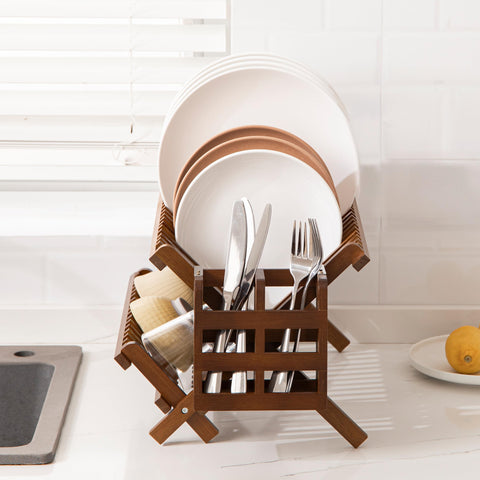 HBlife teak dish rack wood grain detail adds natural warmth to kitchens.