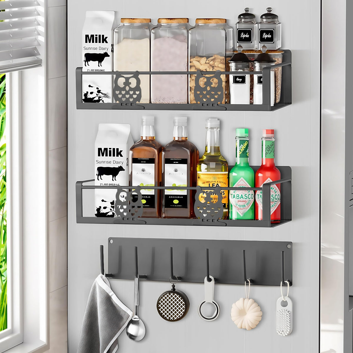 HCBaoXGui spice rack on fridge with owl gray finish keeps spices organized