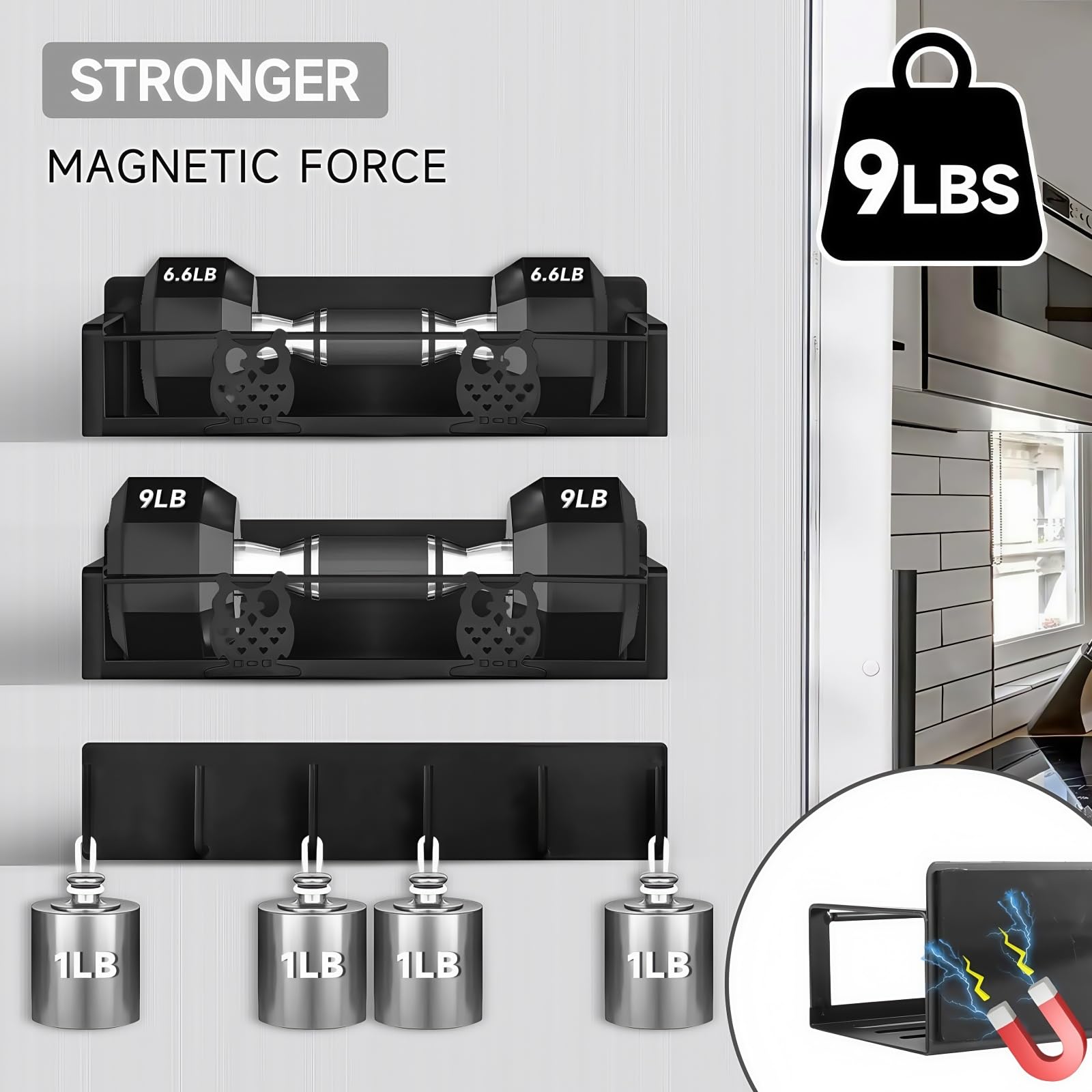 HCBaoXGui magnetic hook shelf 9-85in adds accessible hanging space on metal surfaces