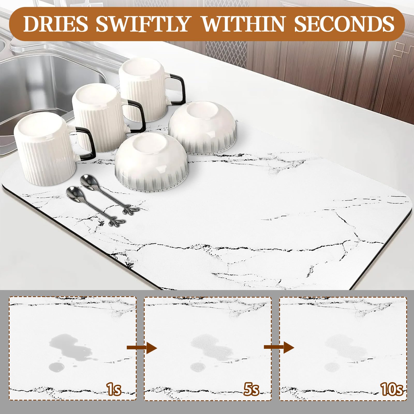 HCYDTOPU absorbent kitchen counter mat dries dishes efficiently after washing.