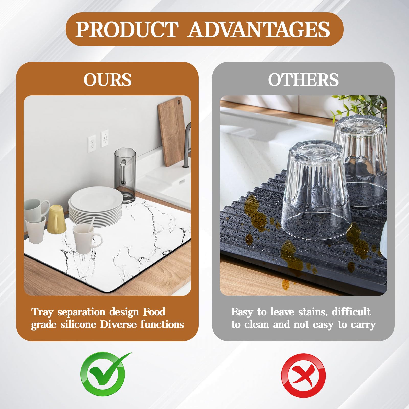 HCYDTOPU marble-pattern drying mat adds a clean, stylish touch to counters.