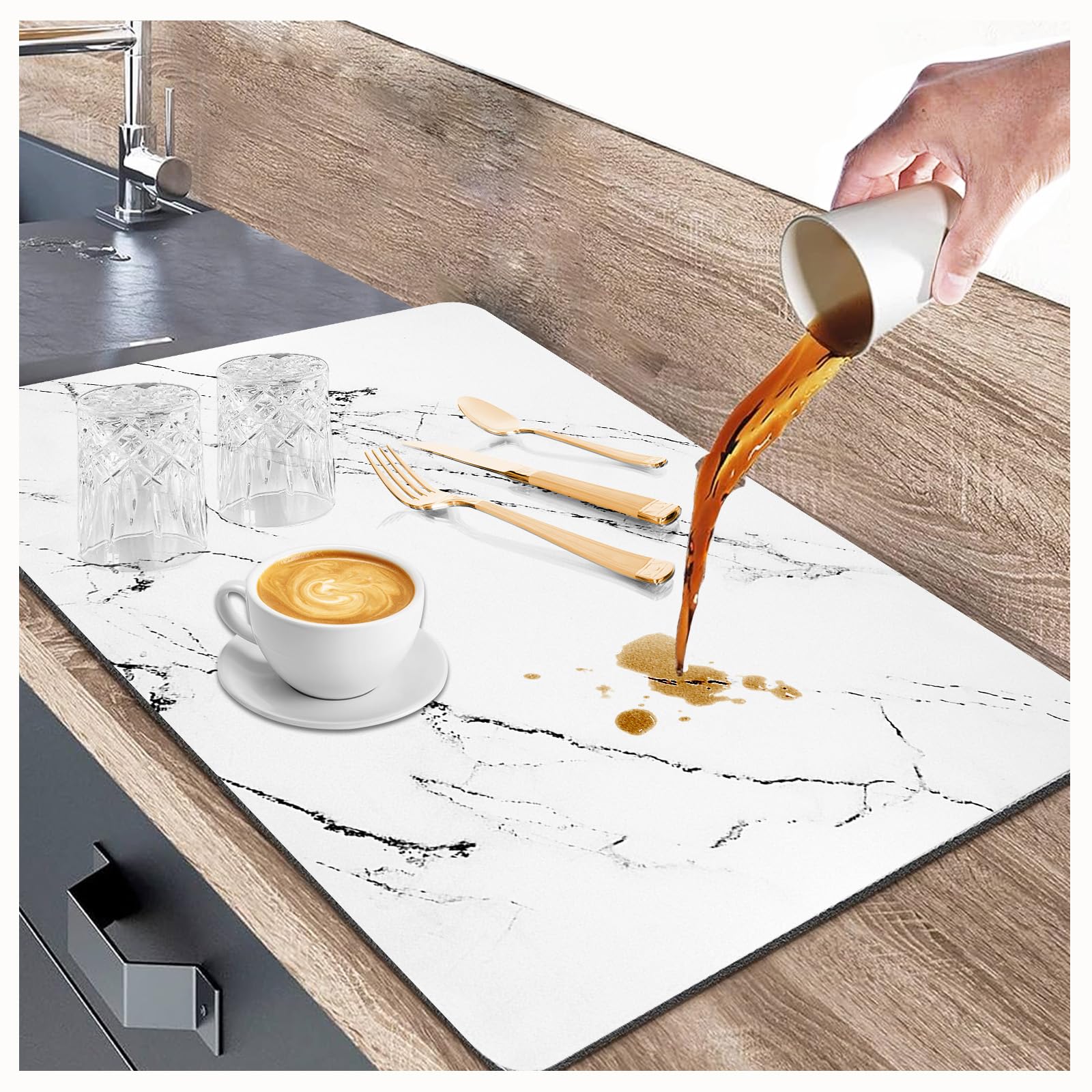 HCYDTOPU white dish drying mat with 24x16 inches, absorbs water quickly to protect countertops.