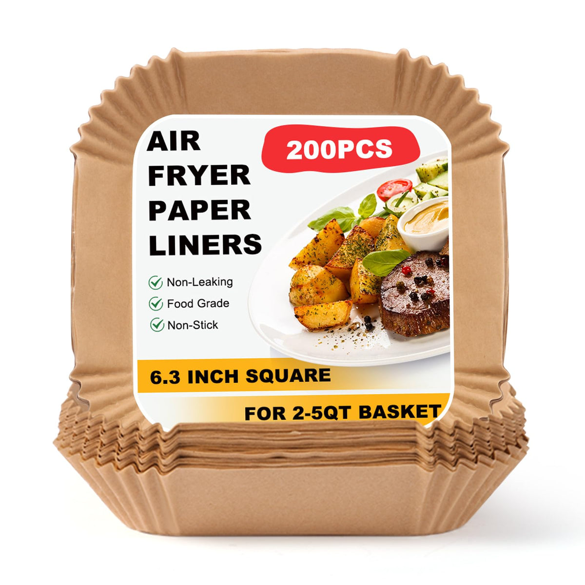 HDOET 200pcs 6.3in square air fryer liners designed for easy, mess-free cooking.