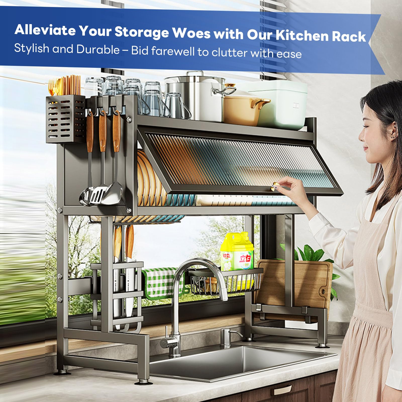 Hdrriozu 3-Tier dish rack provides stable support for plates and bowls