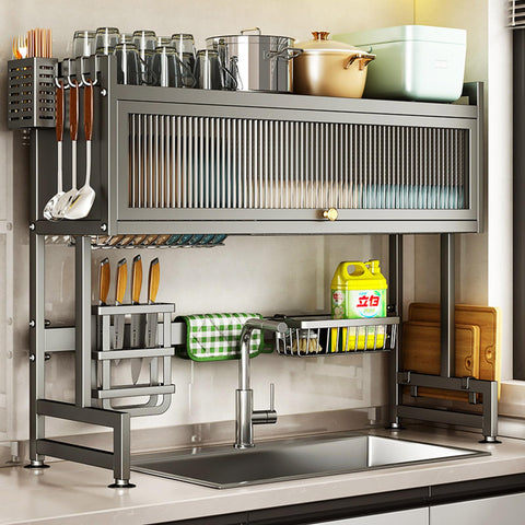 Hdrriozu over-the-sink dish drainer with cover protects drying dishes and keeps the area tidy