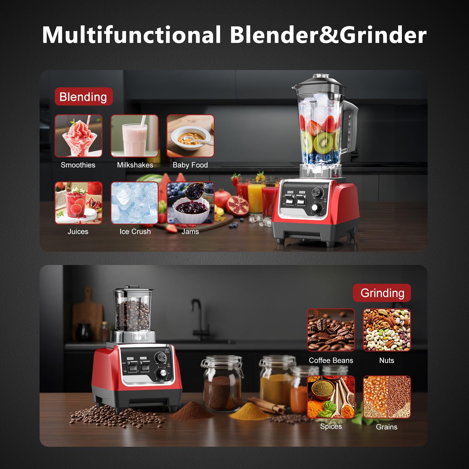 H-Duka blender 70oz pitcher enables large batches of smoothies.