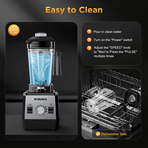 H-Duka blender pitcher and lids are dishwasher-safe for quick cleanup.