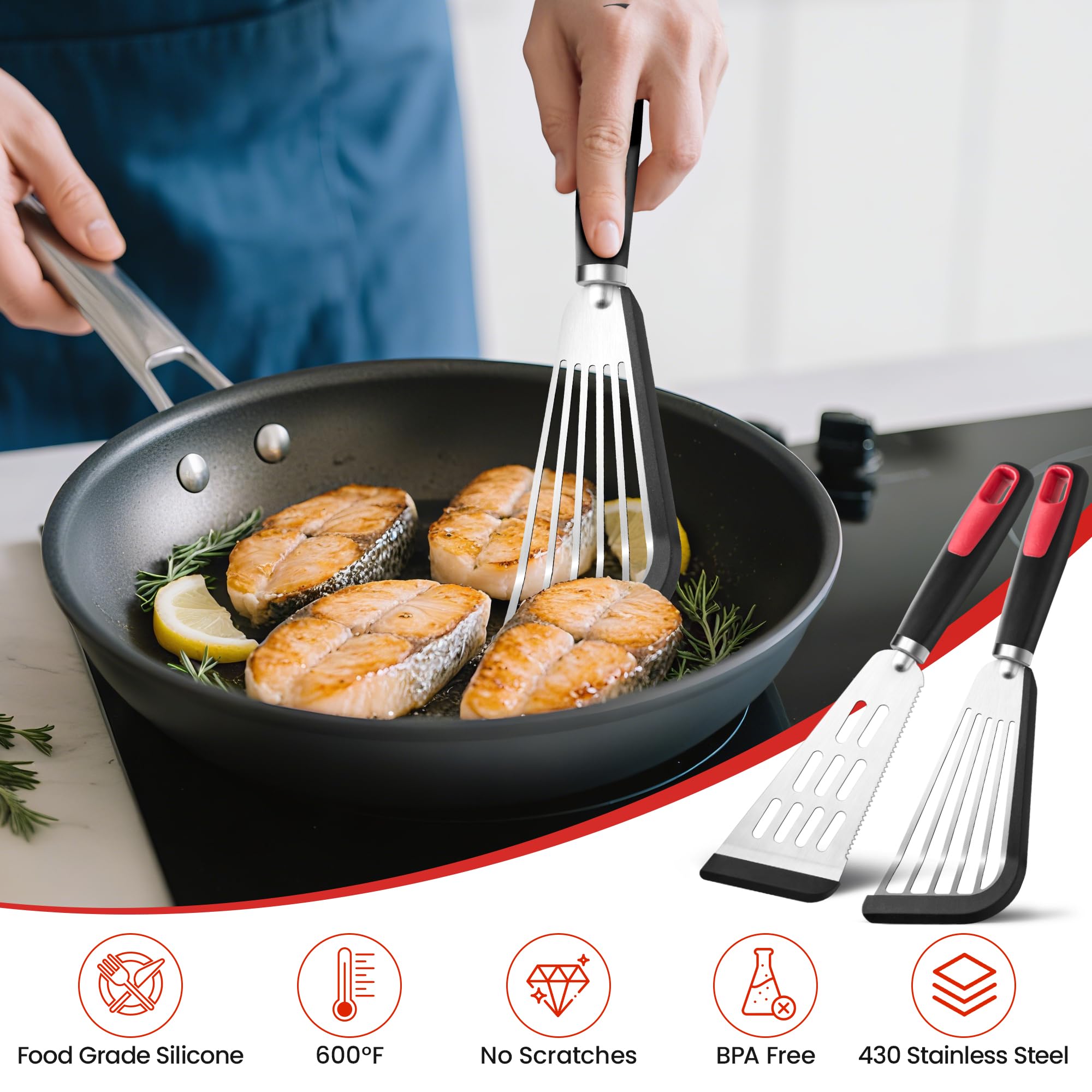 HE-SANQI fish spatula five-slot drainage reduces oil during cooking