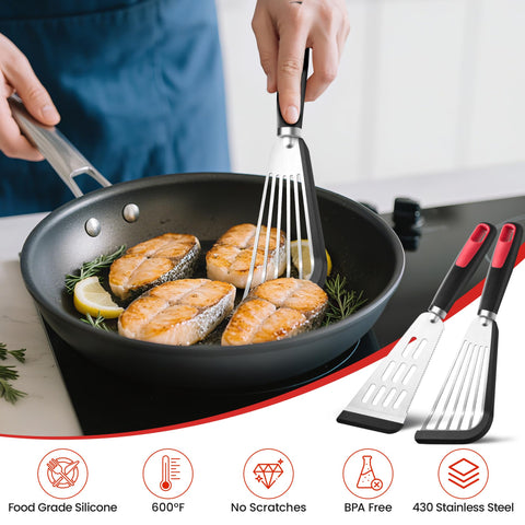HE-SANQI fish spatula five-slot drainage reduces oil during cooking