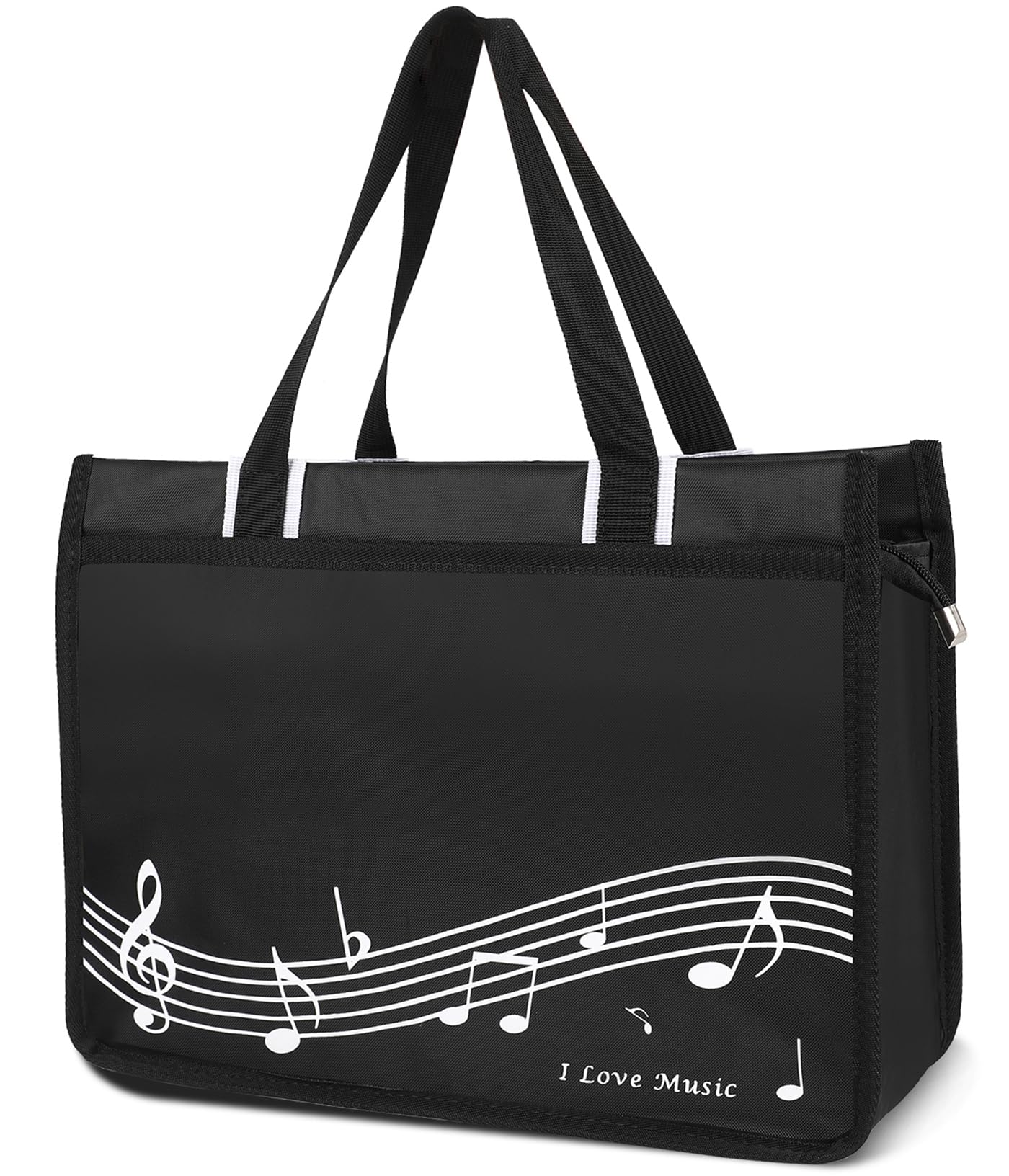 Headsitg musical notes tote bag with waterproof nylon for daily shopping and travel.