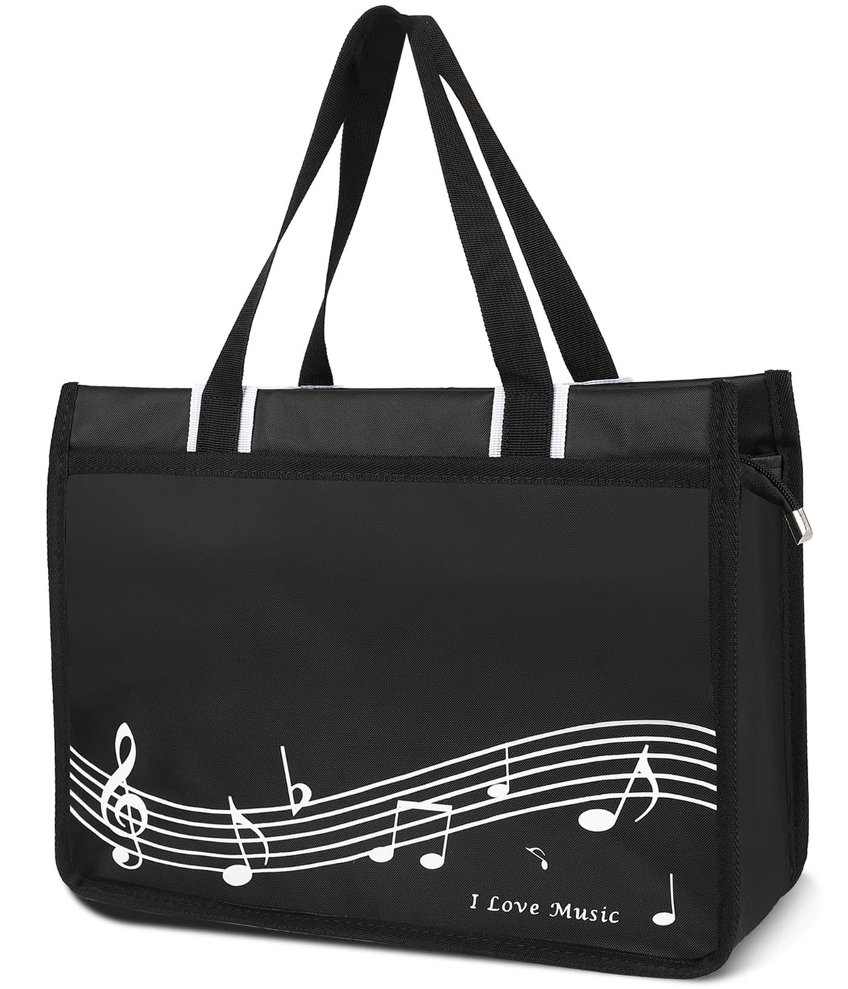 Headsitg musical notes tote bag with waterproof nylon for daily shopping and travel.