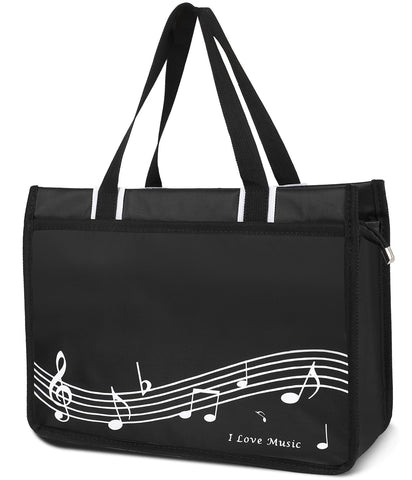 Headsitg musical notes tote bag with waterproof nylon for daily shopping and travel.