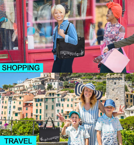 Headsitg shoulder-handled tote designed for hand or shoulder carry.