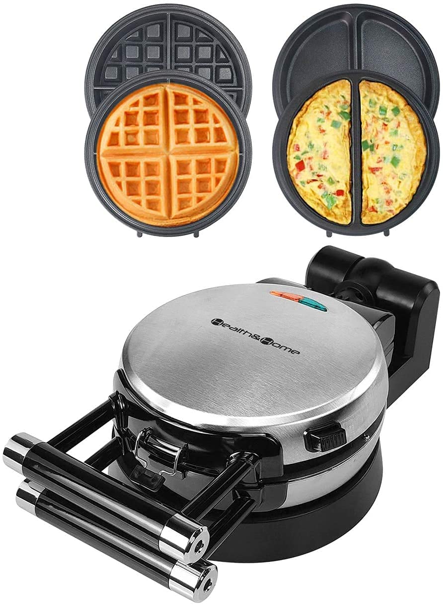 Health and Home 360-rotating waffle maker enables even browning and easy flipping.