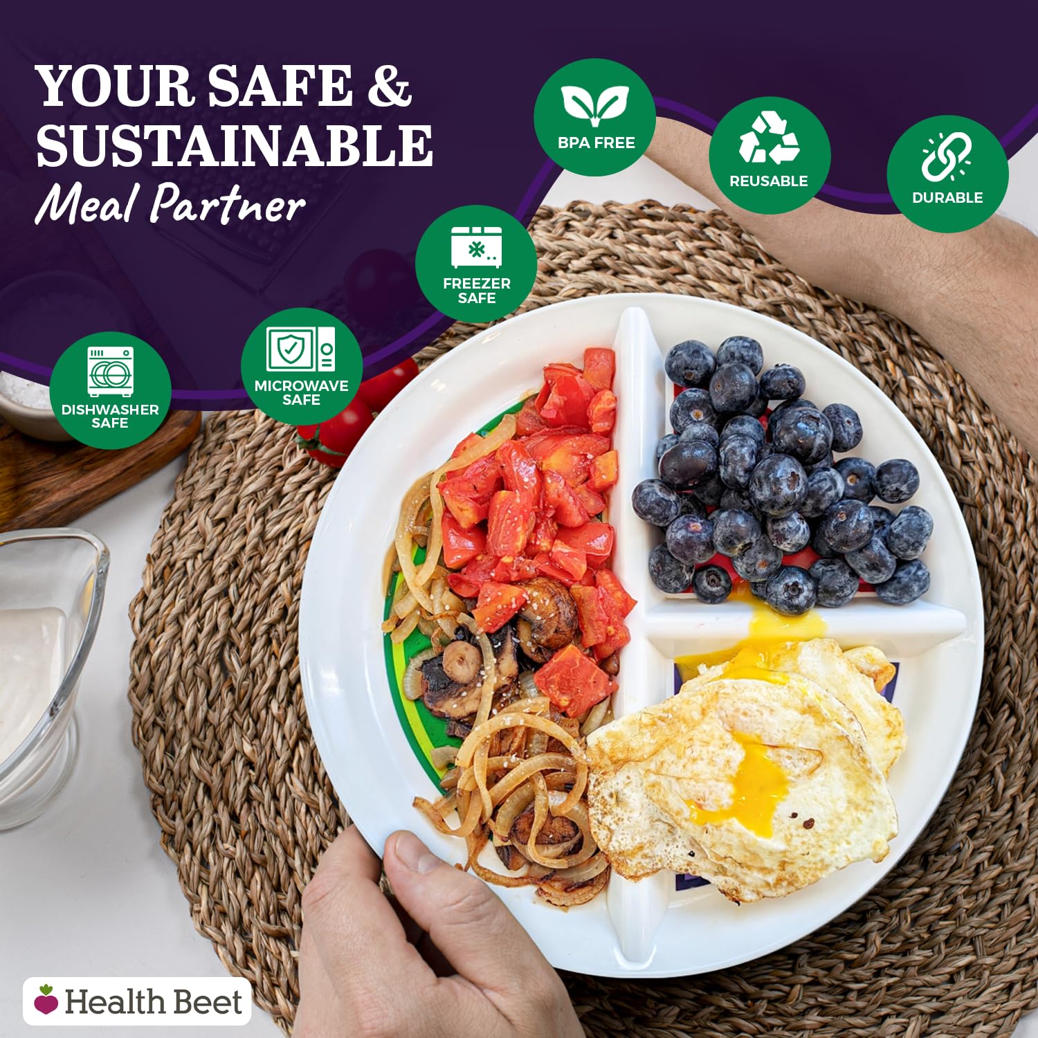 Health Beet plate is microwave-safe for quick reheating.