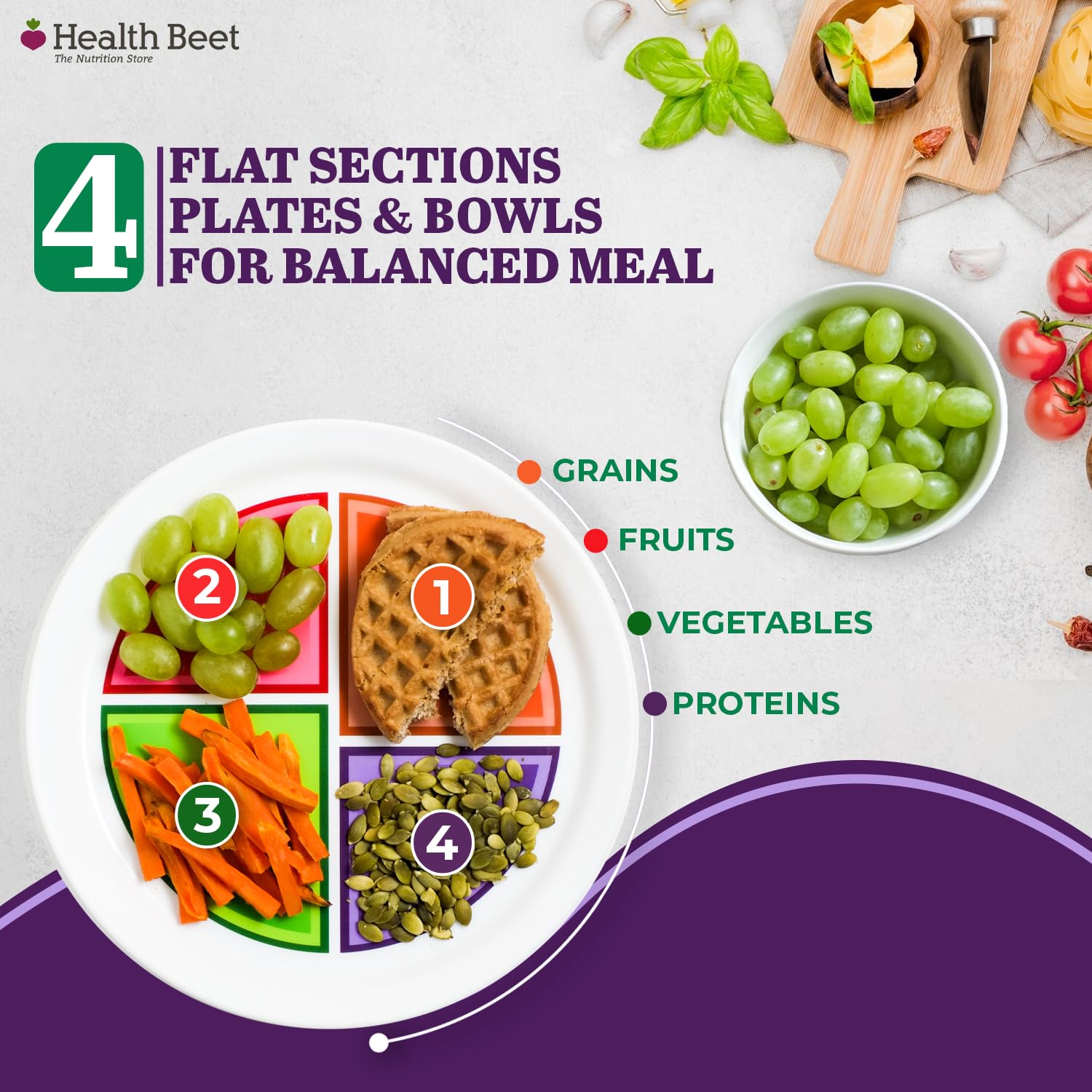 Health Beet MyPlate plate vegetables section supports balanced eating and meal planning.