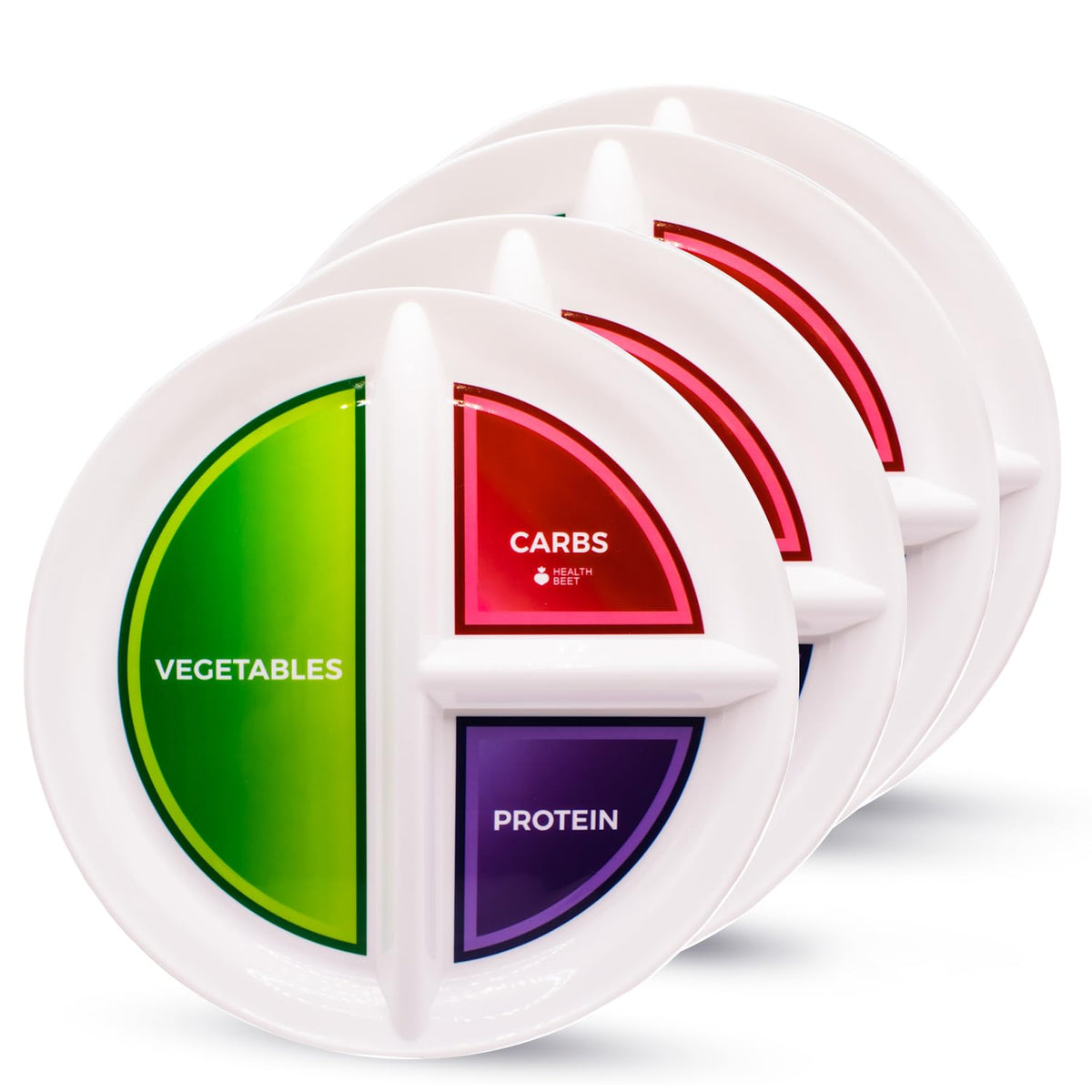 Health Beet portion-control plate with three sections for balanced meals.
