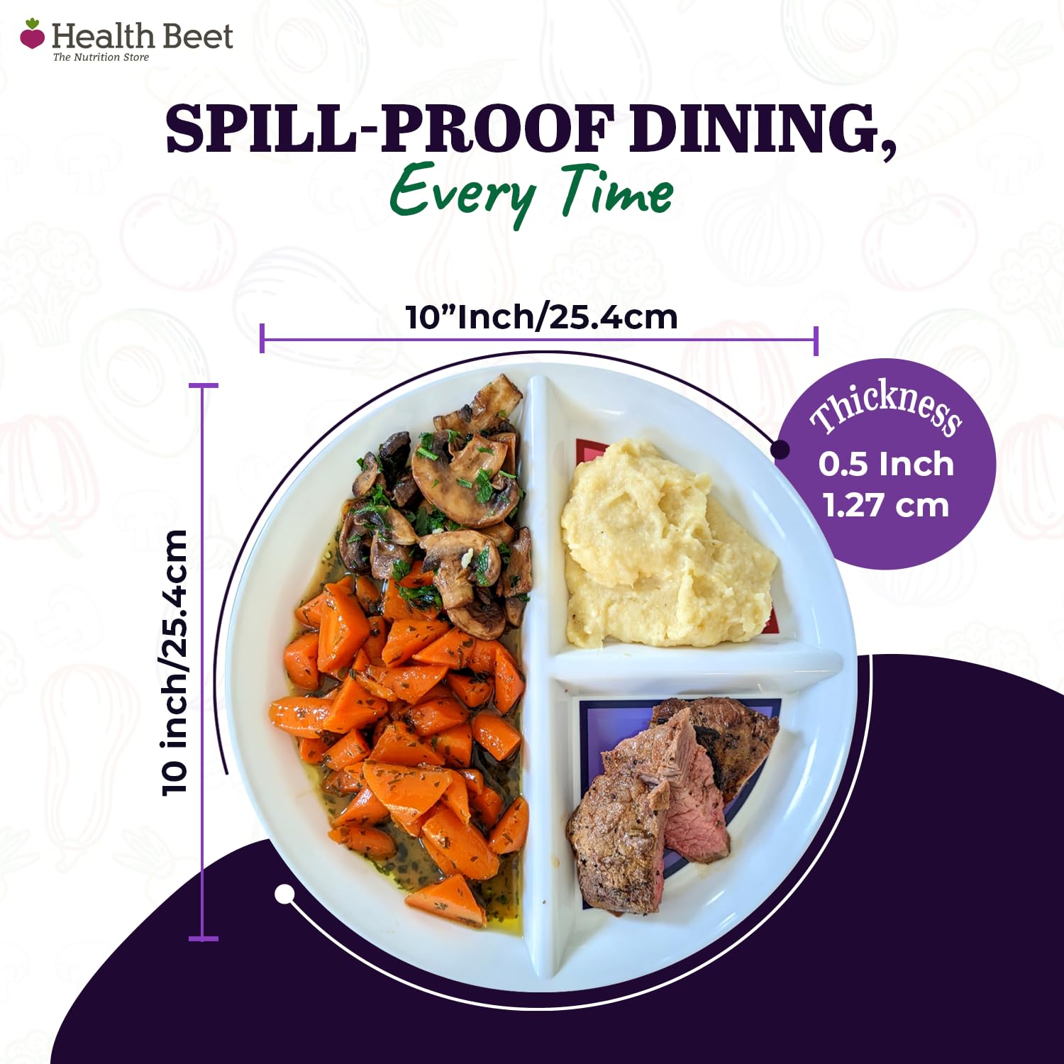 Health Beet plate highlighting the protein section for lean portions.
