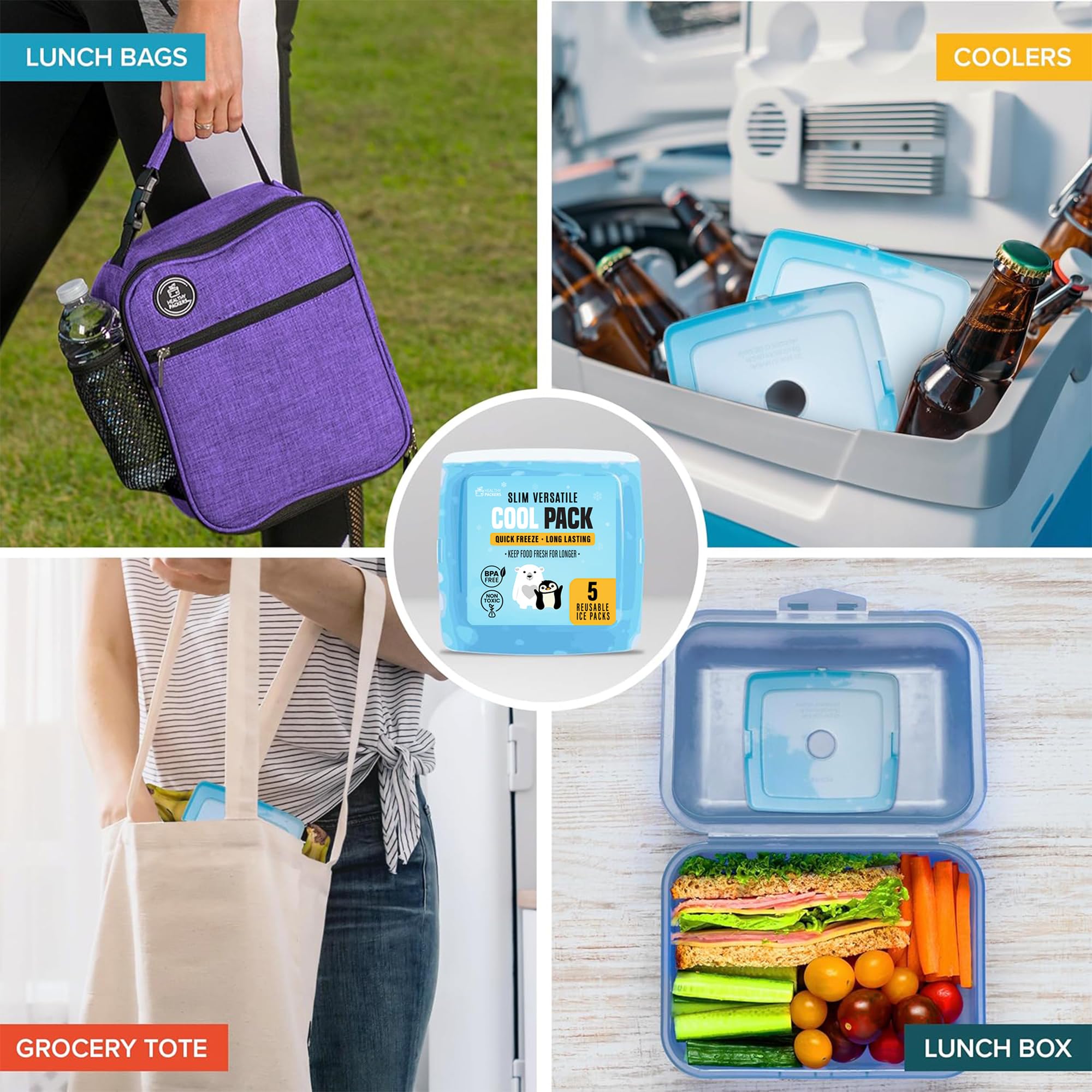 Healthy Packers 5-pack reusable ice packs ready for school lunches and picnics.