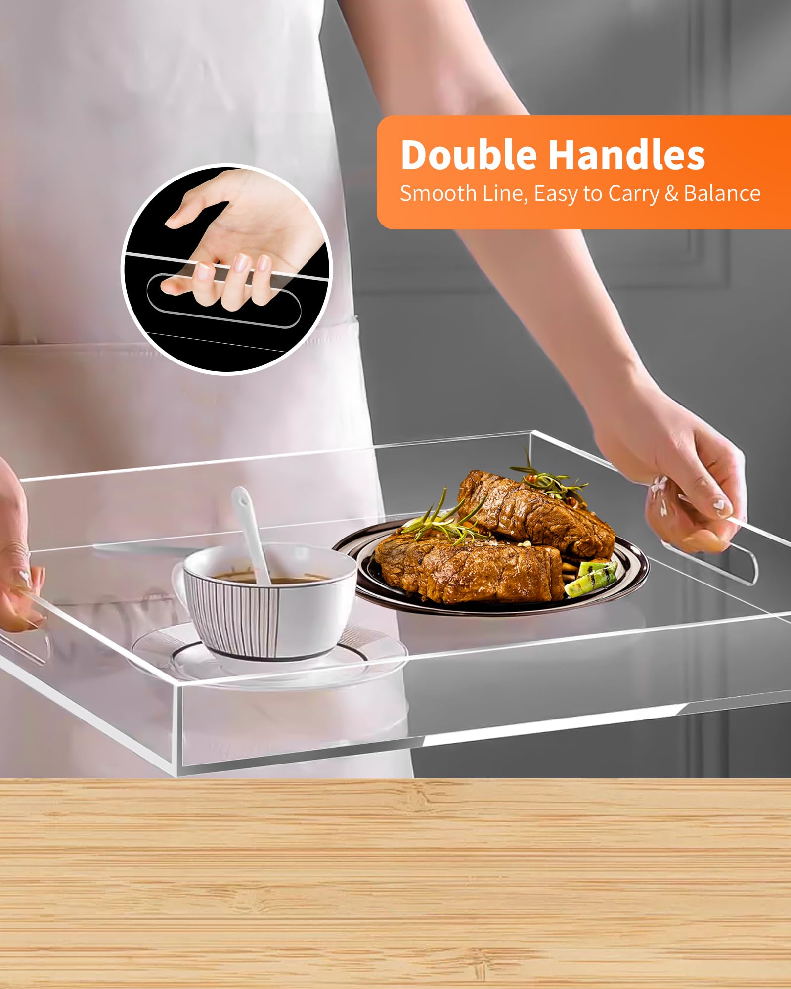 Heapany acrylic serving tray with ergonomic handles for easy carrying