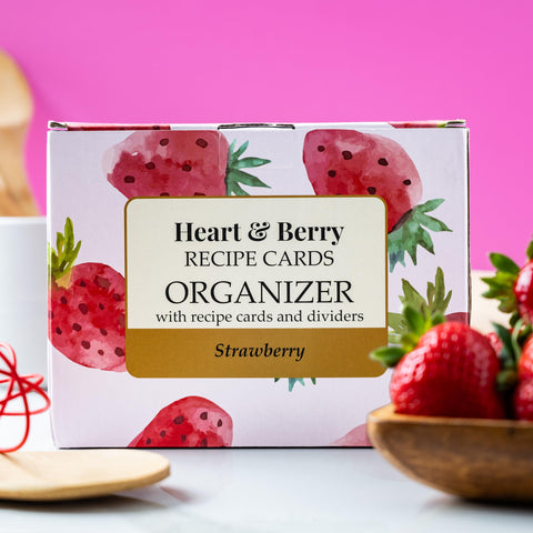 Heart & Berry strawberry recipe box with dividers for category-specific organization