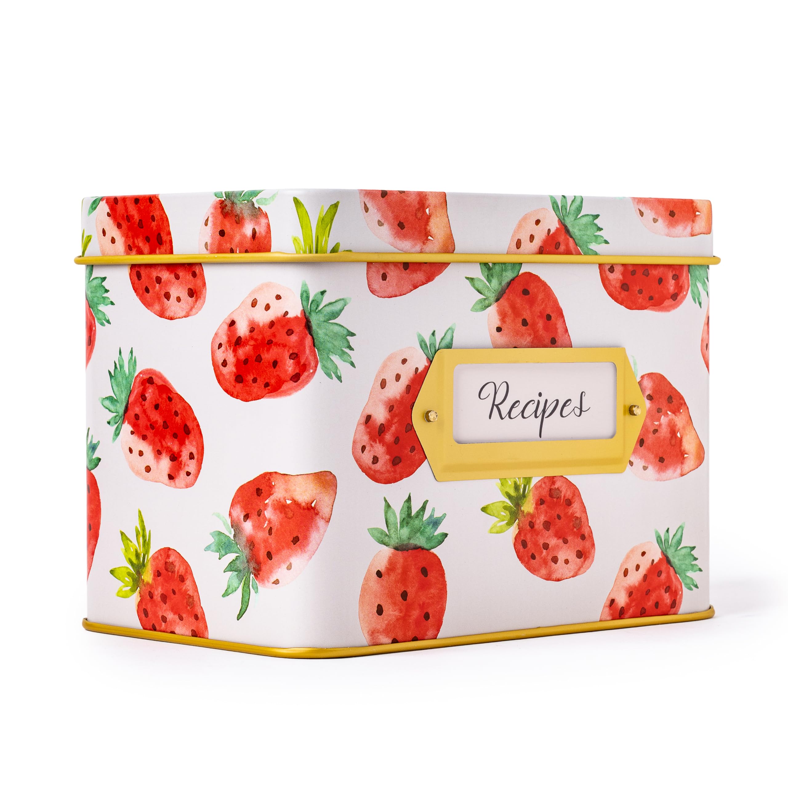 Heart & Berry strawberry recipe box front view showing organized storage