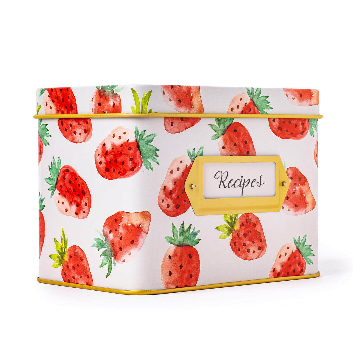 Heart & Berry strawberry recipe box front view showing organized storage