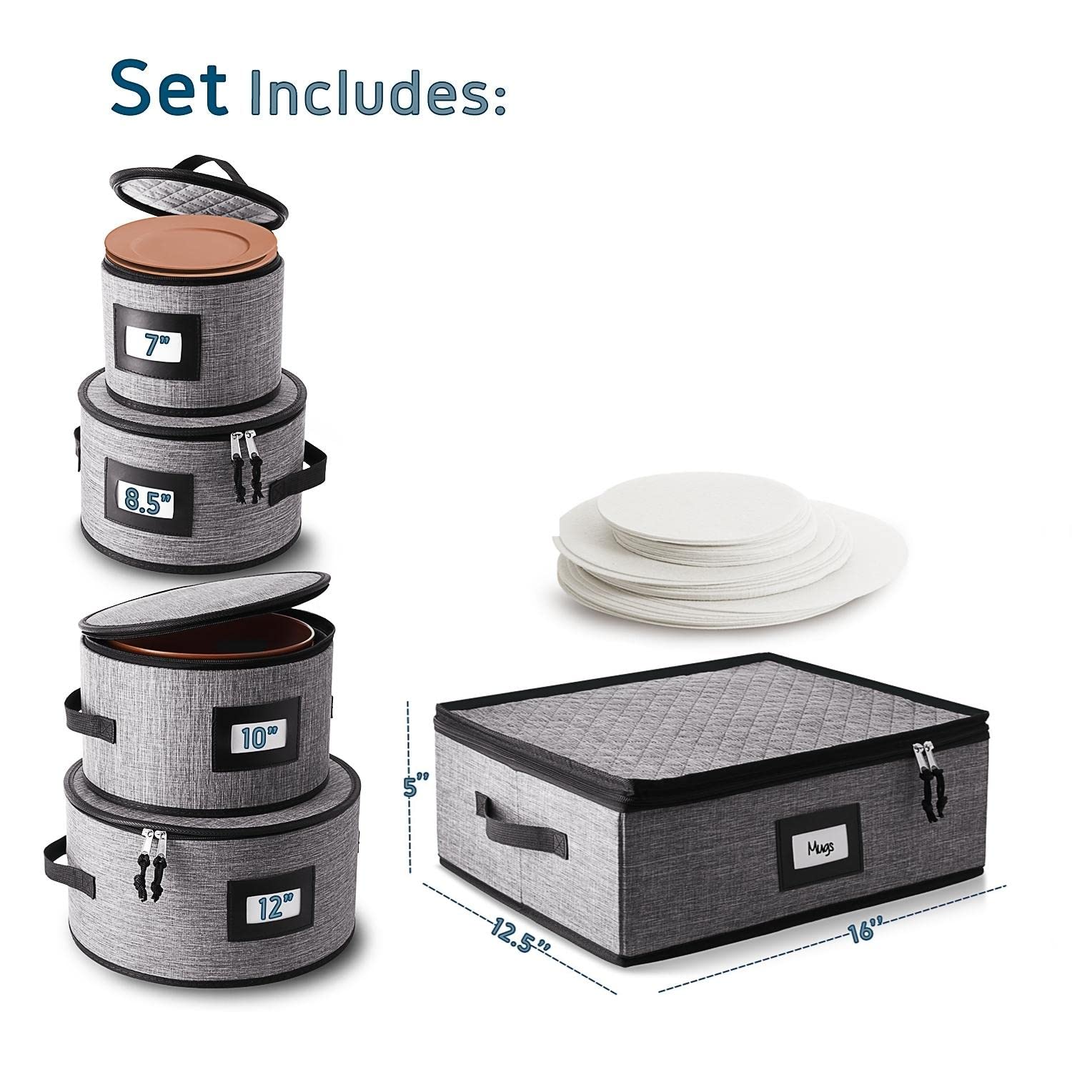 Hearth & Harbor dish storage box set 5 keeps 7–12 inch plates neatly organized.