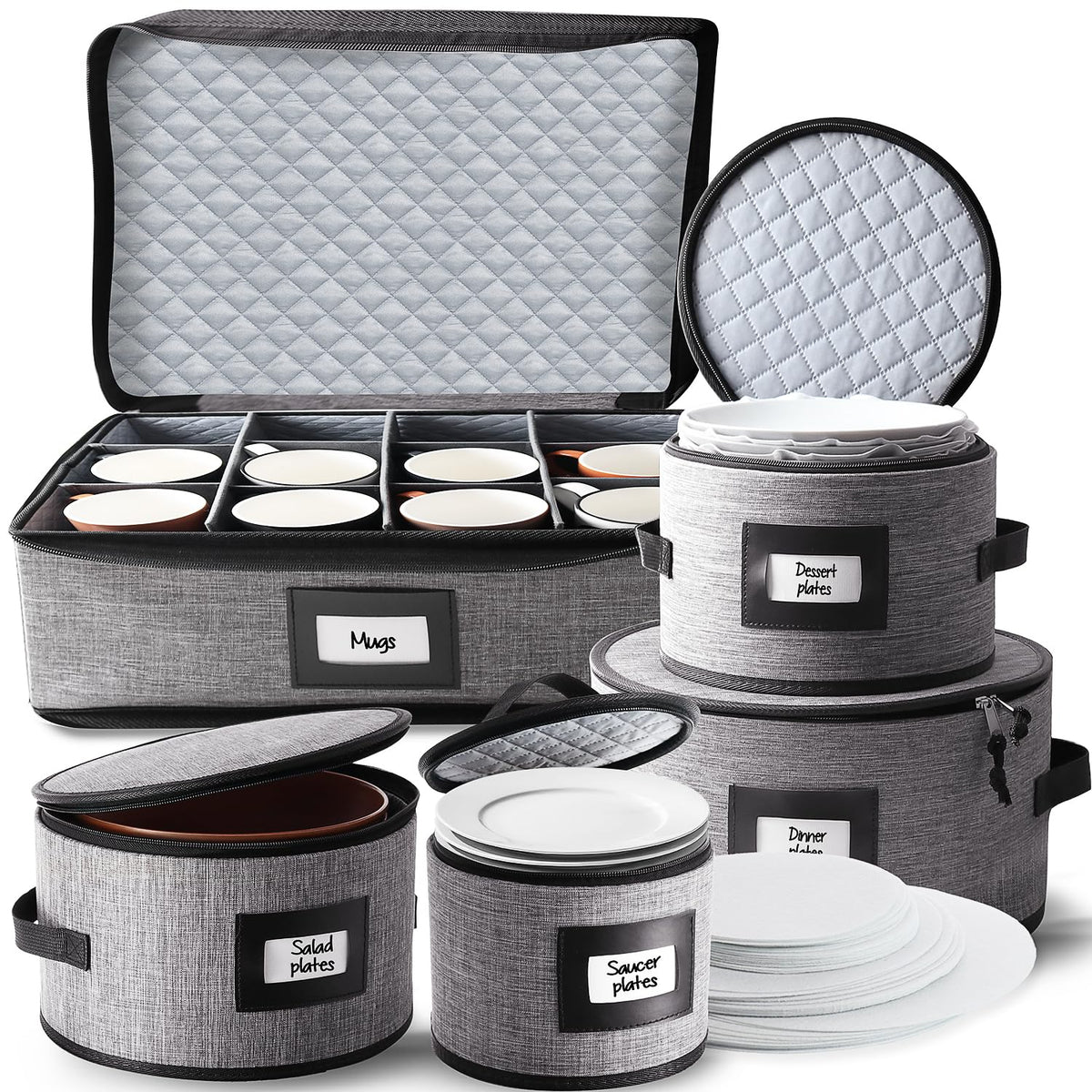 Hearth & Harbor fine china storage top view protects plates from dust and chips.