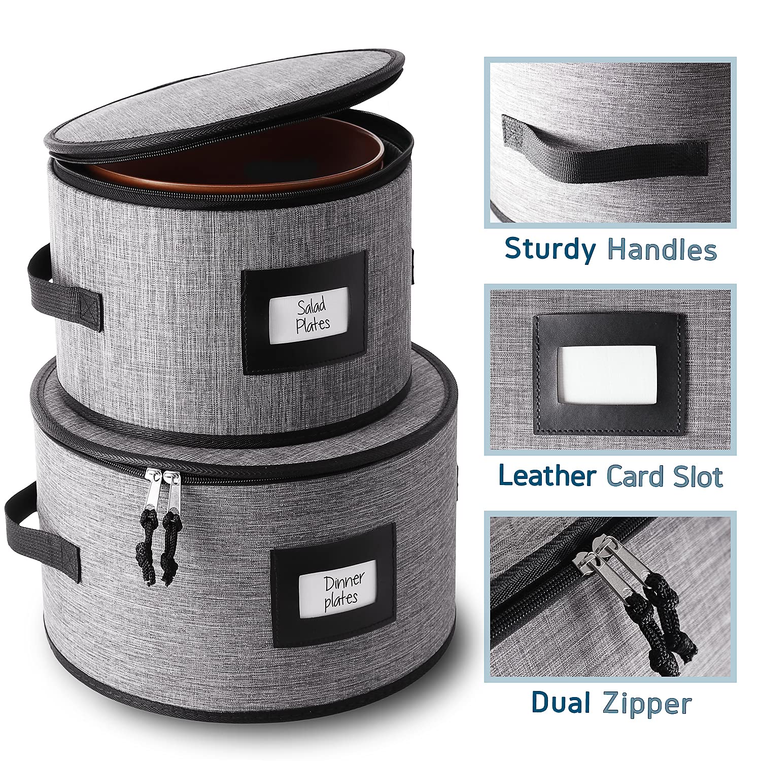 Hearth & Harbor sturdy handles and zippered lids simplify moving and storing dishes.