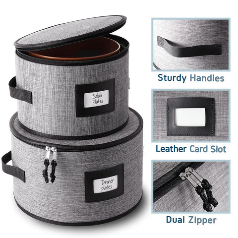 Hearth & Harbor sturdy handles and zippered lids simplify moving and storing dishes.