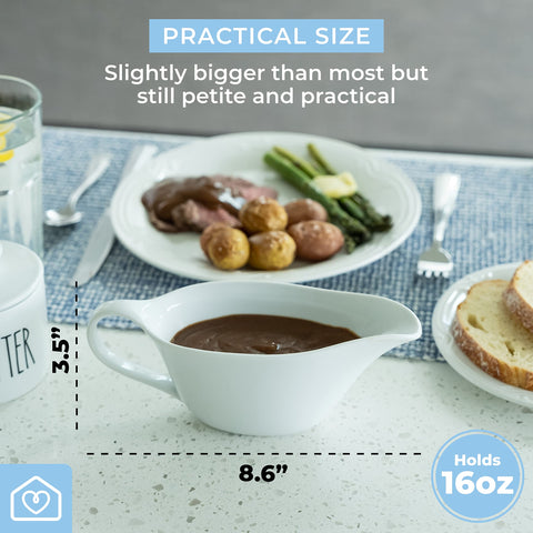 Heartland Home white porcelain gravy boat emphasizes durability and dishwasher safety