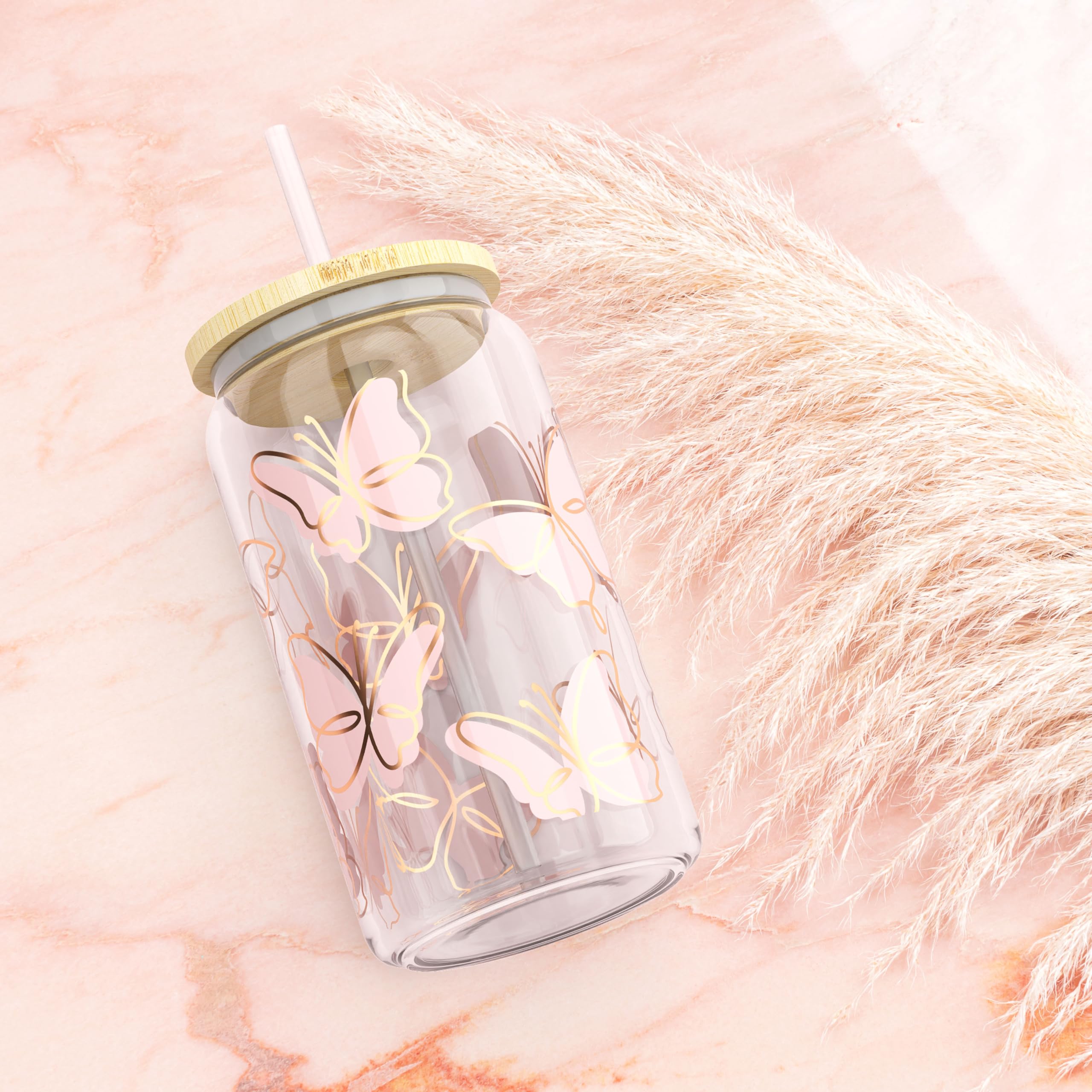 Heather & Willow mason jar with bamboo lid, leakproof design for travel