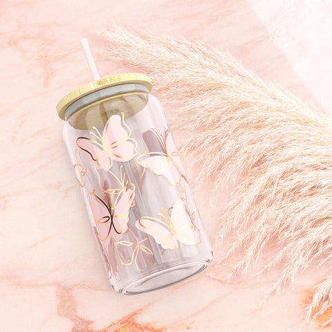 Heather & Willow mason jar with bamboo lid, leakproof design for travel