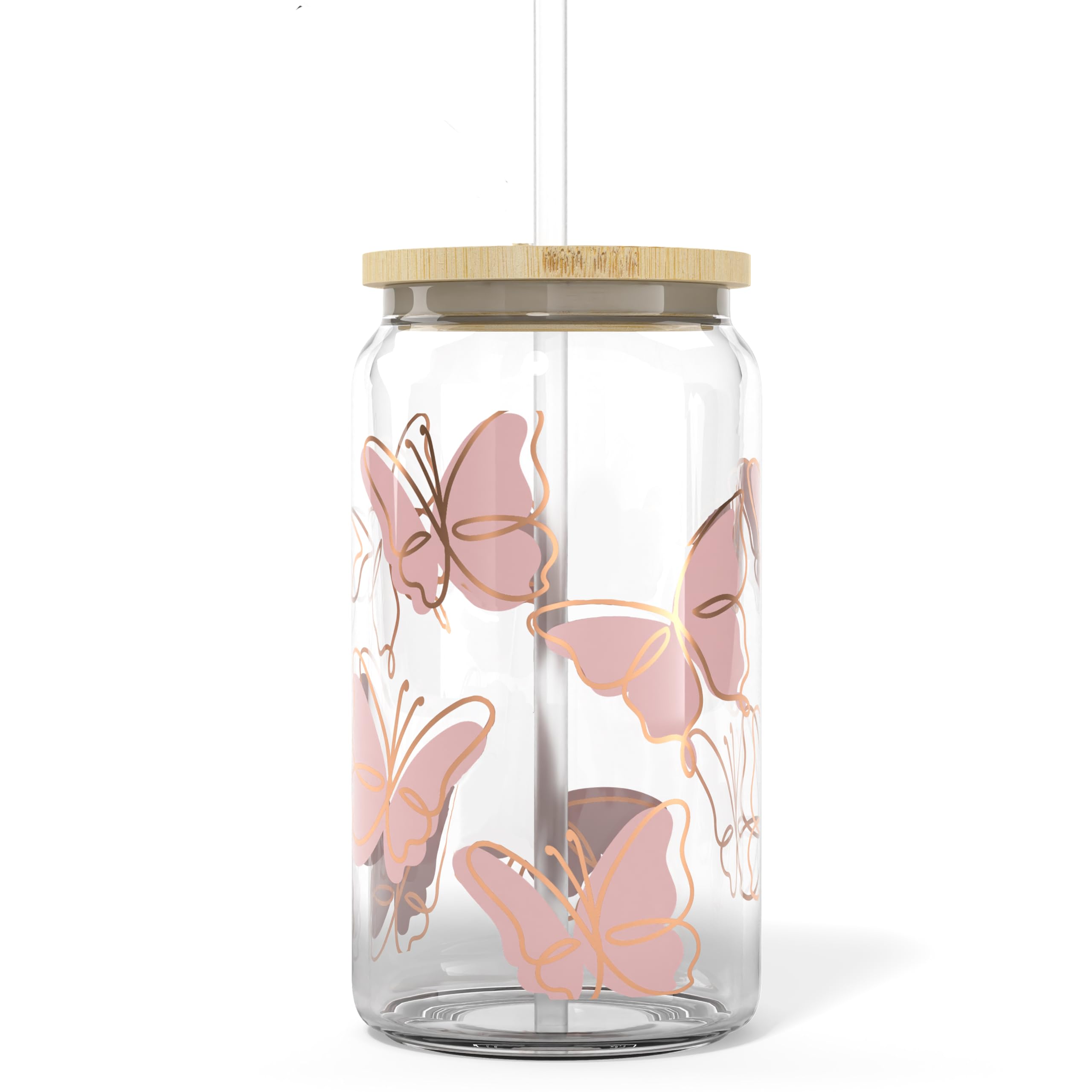 Heather & Willow butterfly print 16oz mason jar, ideal for iced coffee or tea on the go