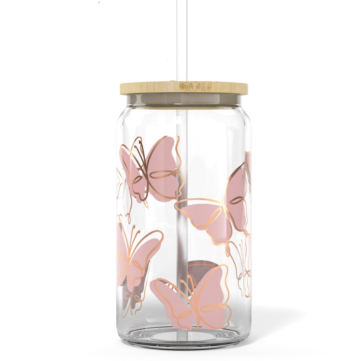 Heather & Willow butterfly print 16oz mason jar, ideal for iced coffee or tea on the go
