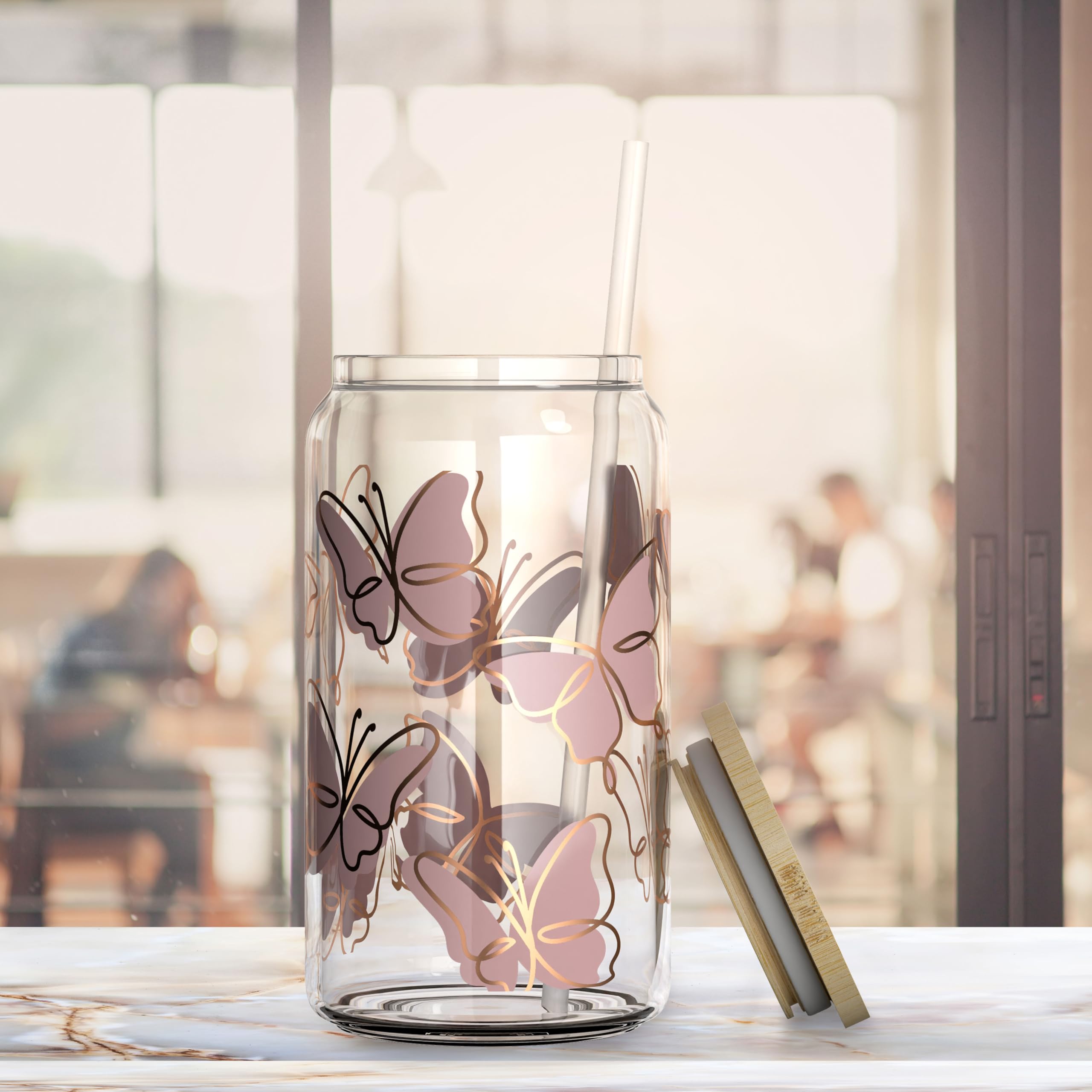 Heather & Willow butterfly mason jar used for tea or cold beverages