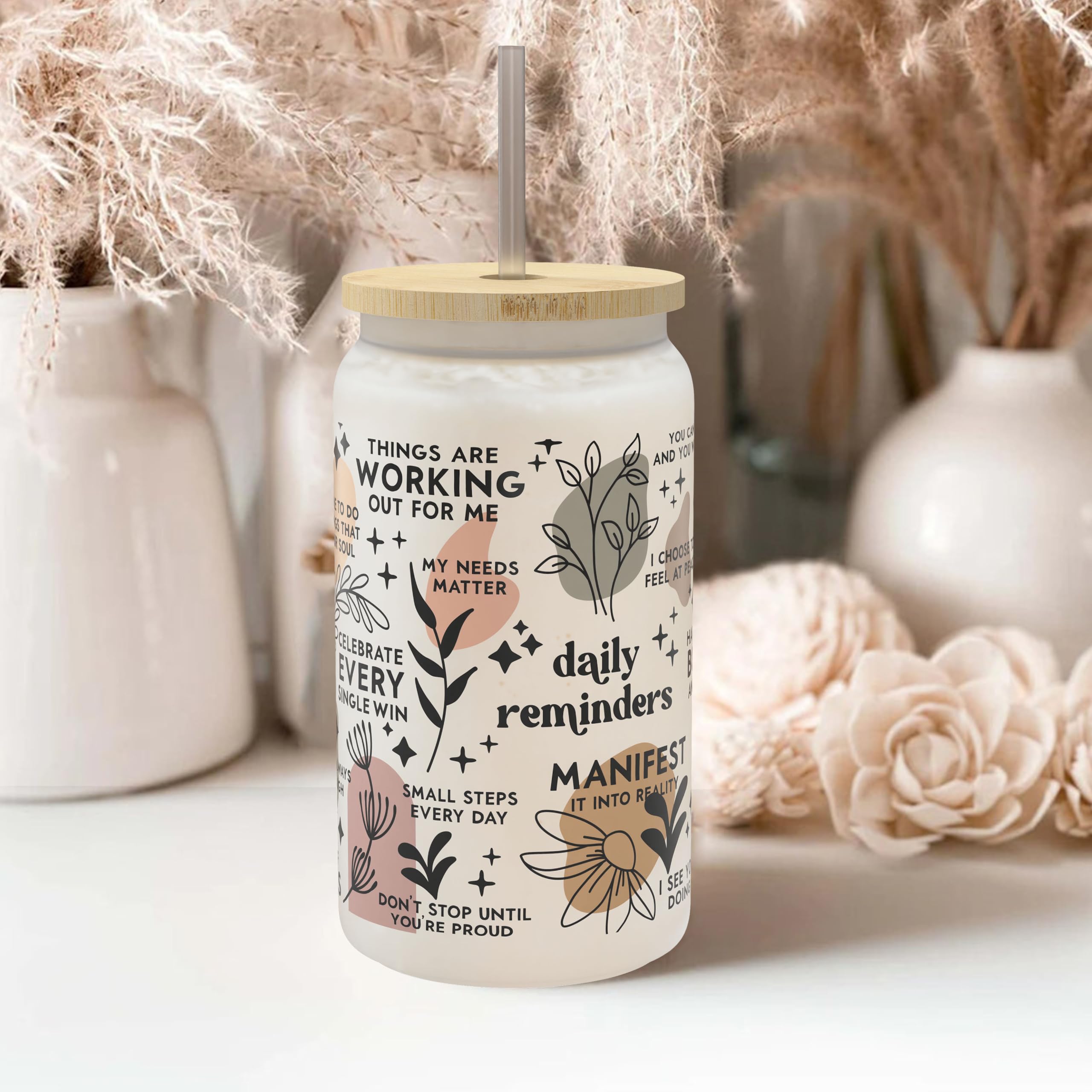 Heather & Willow mason jar tumbler suited for desk or kitchen daily use