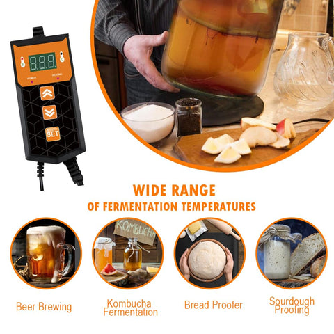 HEATIDEAS temperature controller display showcases adjustable heating settings for multiple fermentations.