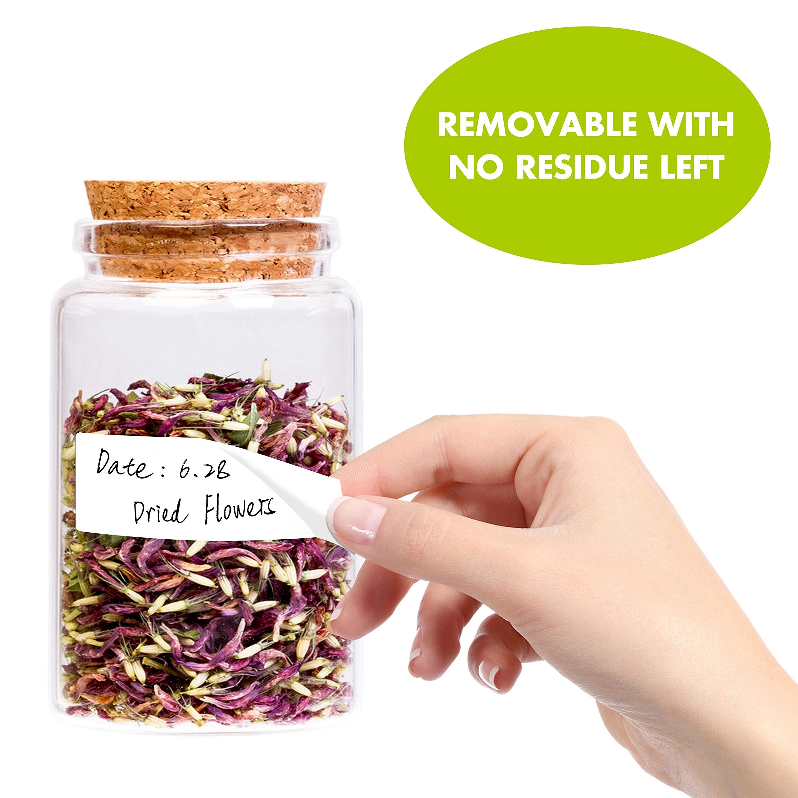 Hebayy labels on food containers show writing area for dates and contents.
