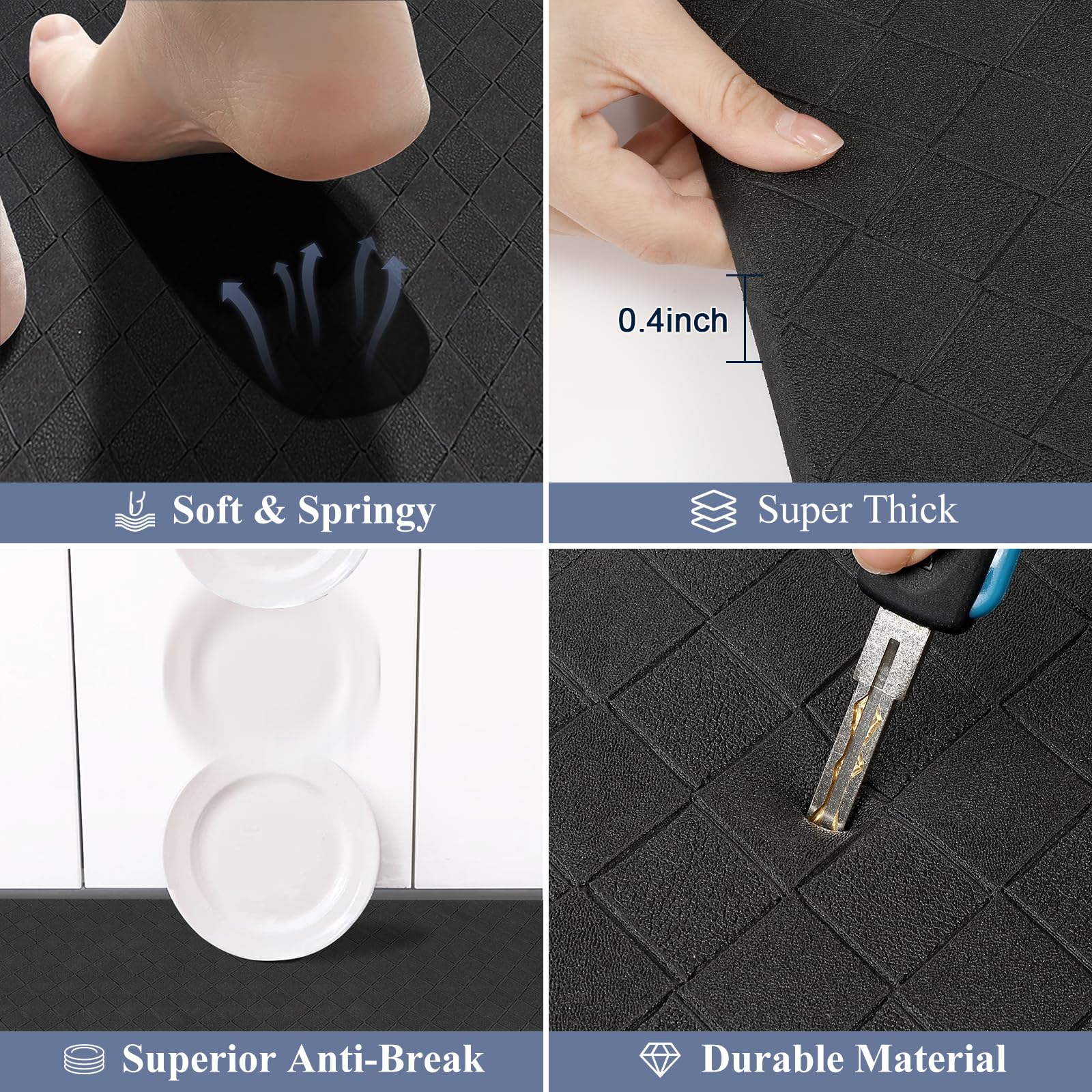HEBE mats near sink area emphasizing easy cleaning and support