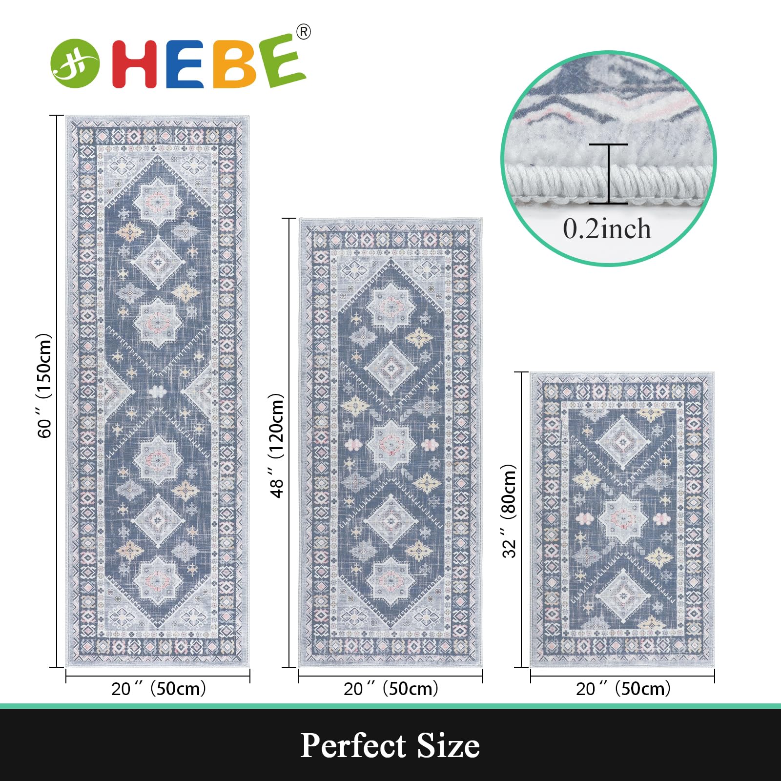 HEBE RUGS non-slip backing provides stable grip on kitchen floors.