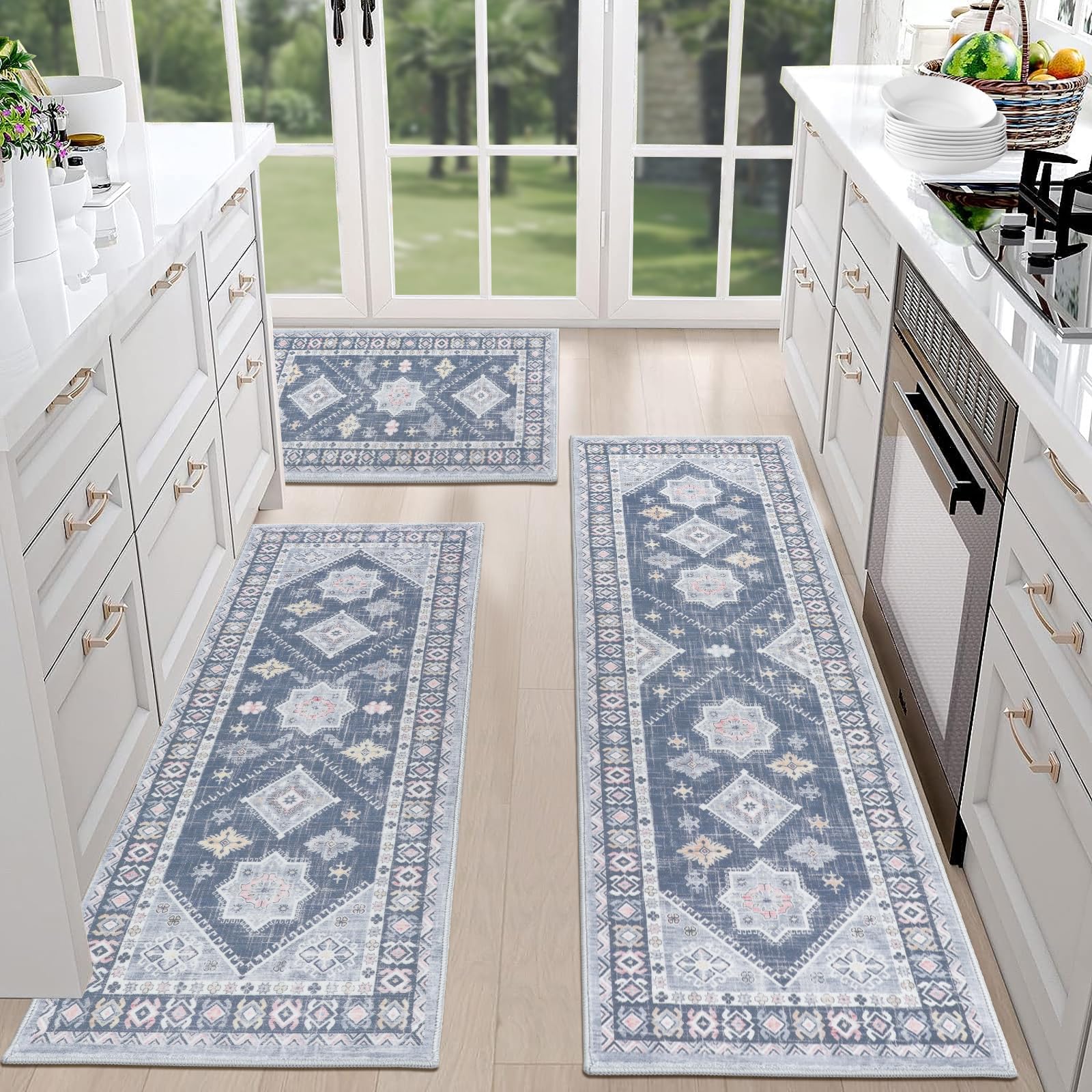 HEBE RUGS washable kitchen mat stays vibrant after machine washing.